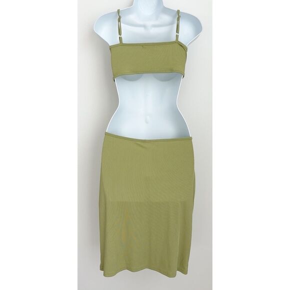 3/$15 Sage Green Hollow Out Mini Spaghetti Strap Club Dress Womens Size … - Picture 9 of 12